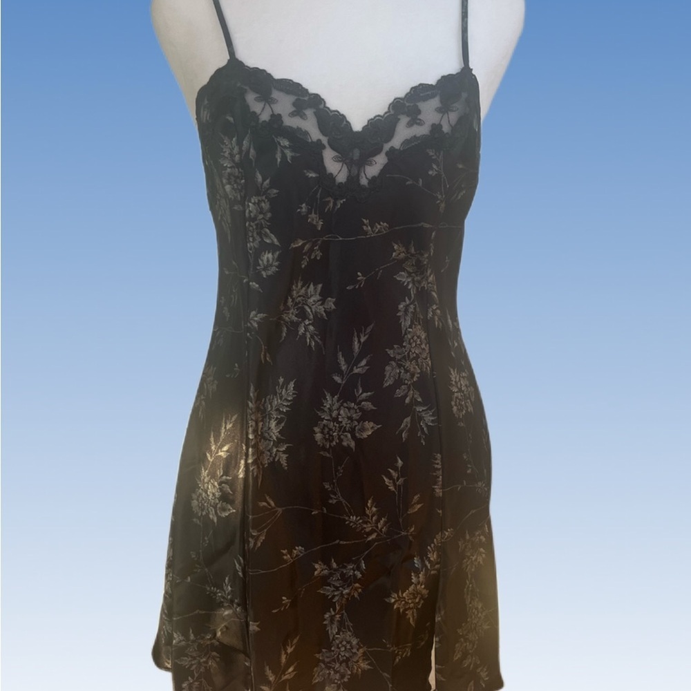 Victoria's Secret Black Floral Lace Chemise